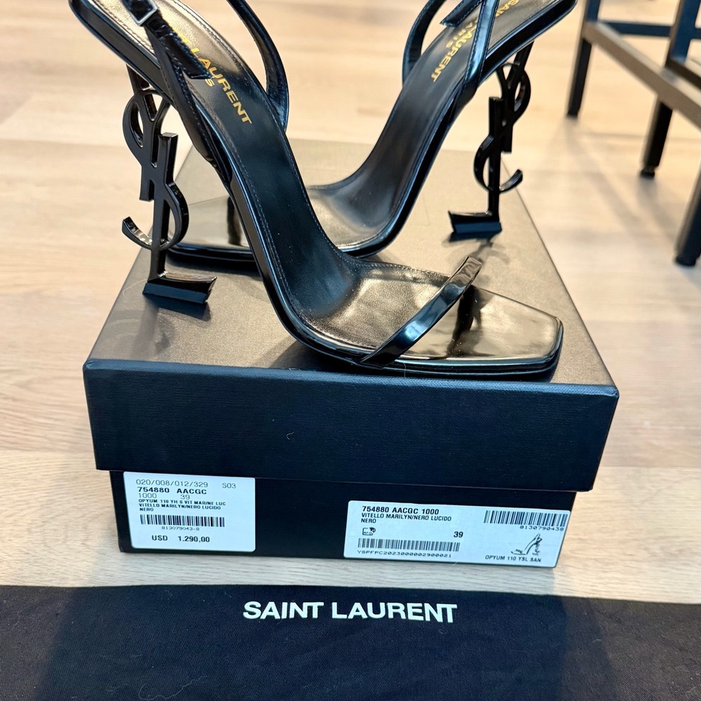 New YSL Saint Laurent Black Vitello Marilyn Heels Sandals Shoes 37 7 Opyum 110